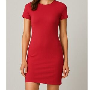 Jordan Red Ruched Sheath T-Shirt Dress Midi Size Medium